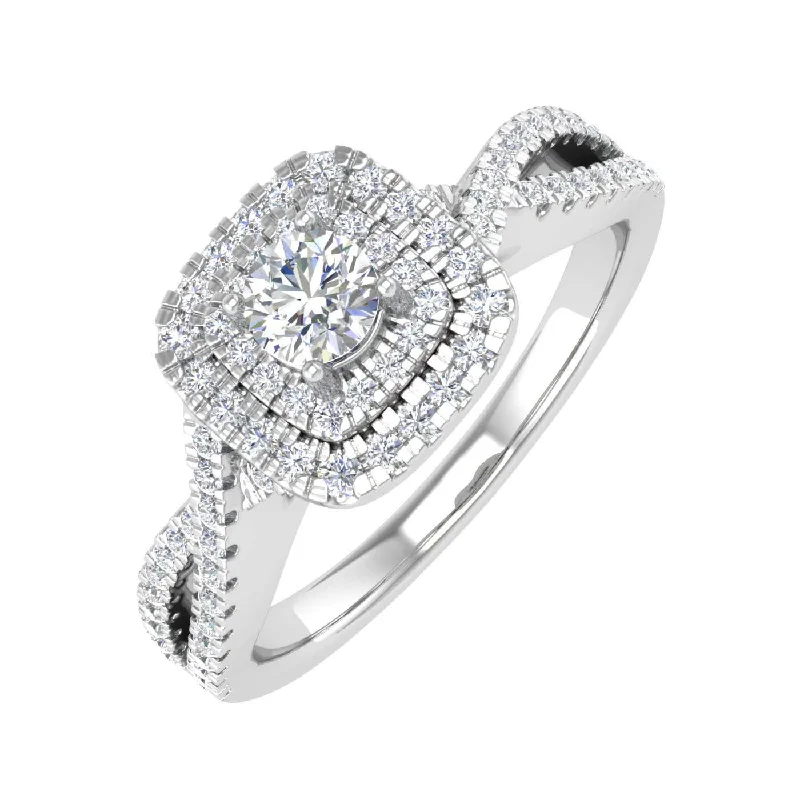 Trending Jewelry Styles Now At Limited-Time Discounts 1/2 Carat Cushion cut Halo Diamond Engagement Ring in Gold