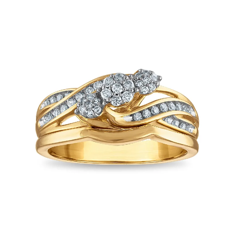 Affordable Luxury Jewelry For Every Occasion 1/4 CTW Diamond Three Stone Cluster Bridal Set Ring in 10KT Yellow Gold