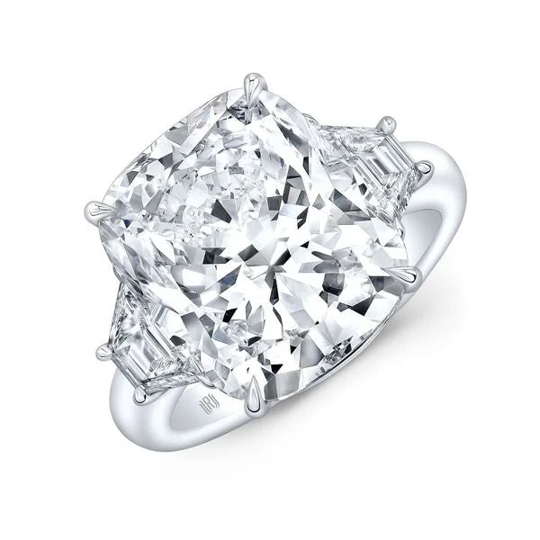 Shop Dazzling Jewelry At The Best Prices 10.06 Carat Cushion-Cut J SI1 Diamond Platinum Ring with Trapezoid Side Stones