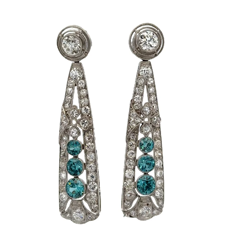 Shop Fine Jewelry With Exclusive Savings Antique Art Deco Blue Zircon and Diamond Drop Earrings in Platinum