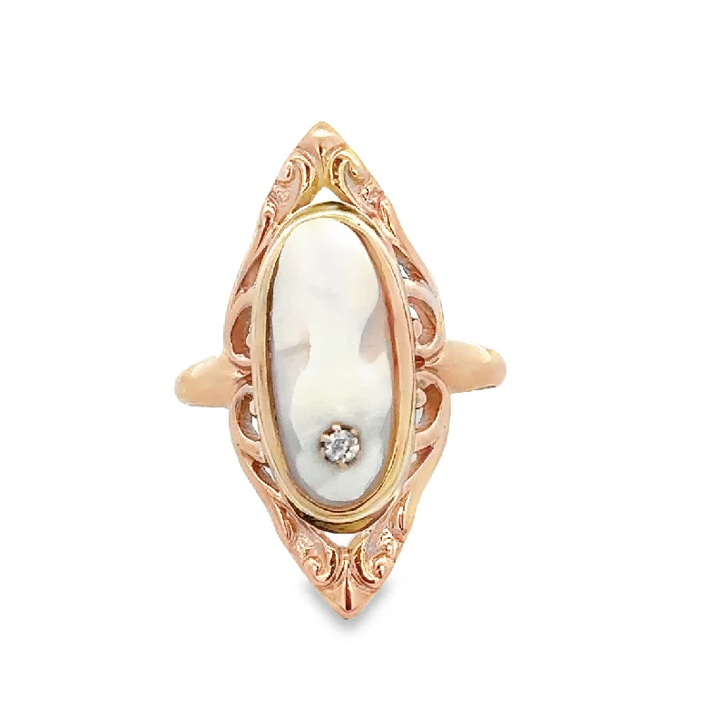 Affordable Glamour – Premium Jewelry At Special Prices Antique Victorian Shell Cameo and Diamond Ring in 10k Gold