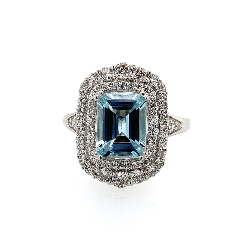 Stunning Jewelry At A Fraction Of The Price Aquamarine and Diamond Ring in White Gold