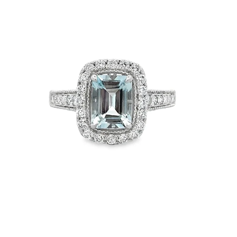 Huge Markdowns On Premium Jewelry Styles Aquamarine and Diamond Ring in White Gold Huge Markdowns On Premium Jewelry Styles Aquamarine and Diamond Ring in White Gold