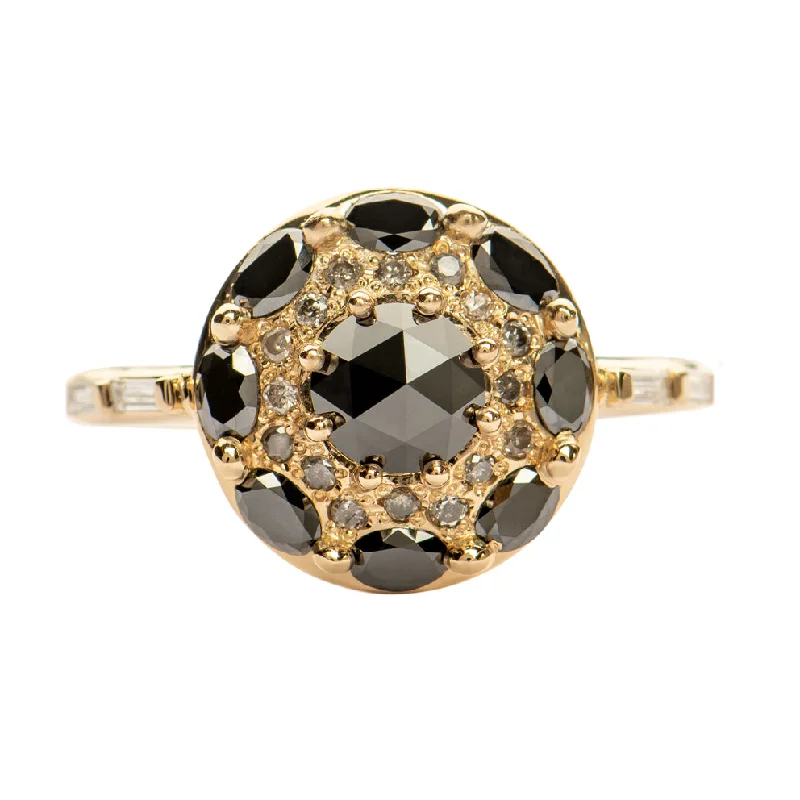 Unbeatable Offers On Luxury And Everyday Jewelry Black Diamond Mandala Engagement Ring - With Baguette Diamond Band