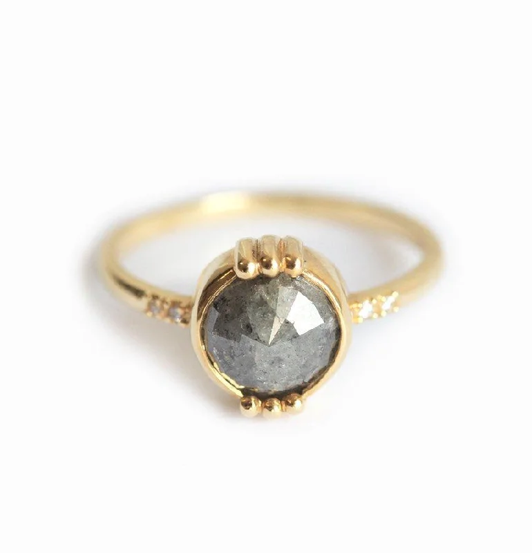 Waterproof Stainless Steel Jewelry For Lasting Beauty Gwen Round Salt & Pepper Diamond Ring
