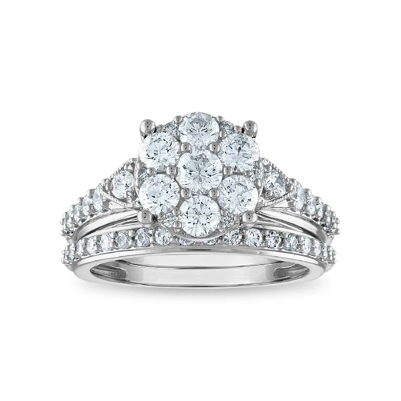 Bohemian-Inspired Jewelry For Free-Spirited Fashion LoveSong EcoLove 1-1/2 CTW Lab Grown Diamond Cluster Bridal Set in 10KT White Gold