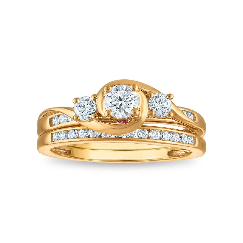 Fashion-Forward Jewelry At Incredible Prices LoveSong EcoLove 3/4 CTW Lab Grown Diamond Three Stone Bridal Set in 10KT Yellow Gold