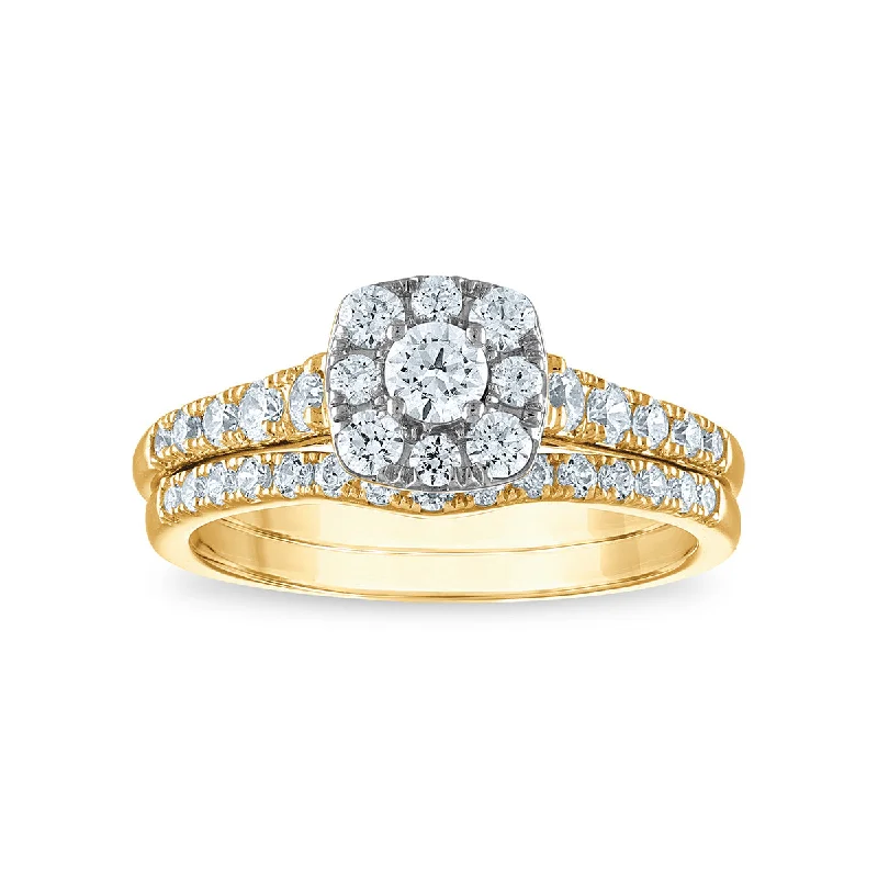 Seasonal Jewelry Deals – Elevate Your Style LoveSong EcoLove 9/10 CTW Lab Grown Diamond Halo Bridal Set in 10KT Yellow Gold