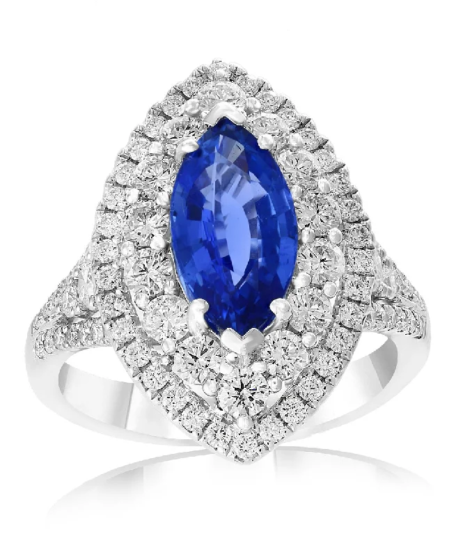Grab Your Dream Jewelry At The Lowest Prices Marquise Sapphire and Diamond Ring in 18k White Gold