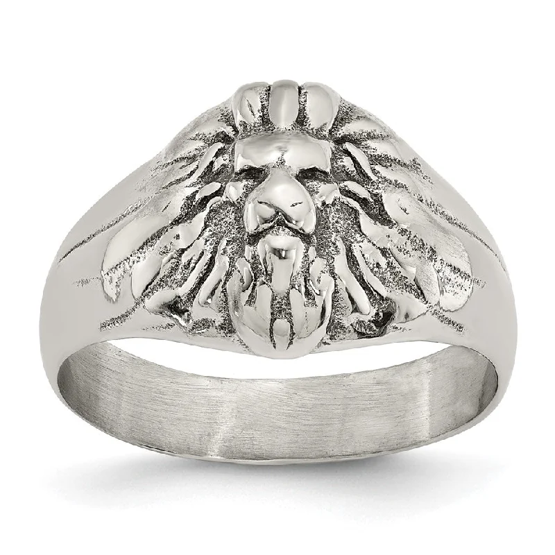 Men's 13mm Stainless Steel Antiqued Lion Head Tapered Ring