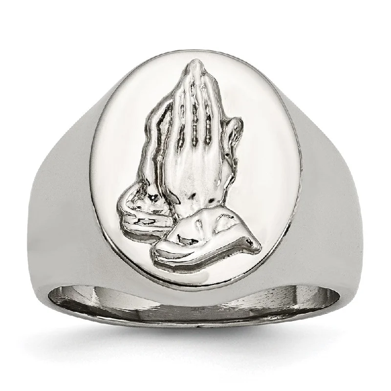 Men's 17mm Stainless Steel & Sterling Silver Praying Hands Ring