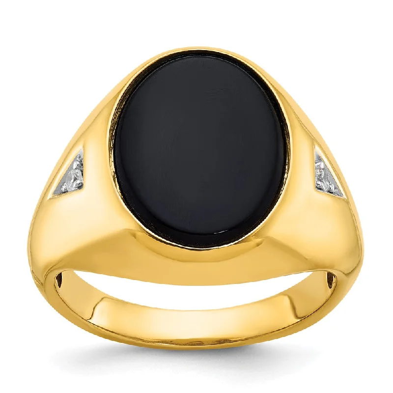 Men's 18mm 14K Yellow Gold Oval Onyx & 1/15 Ctw Diamond Tapered Ring