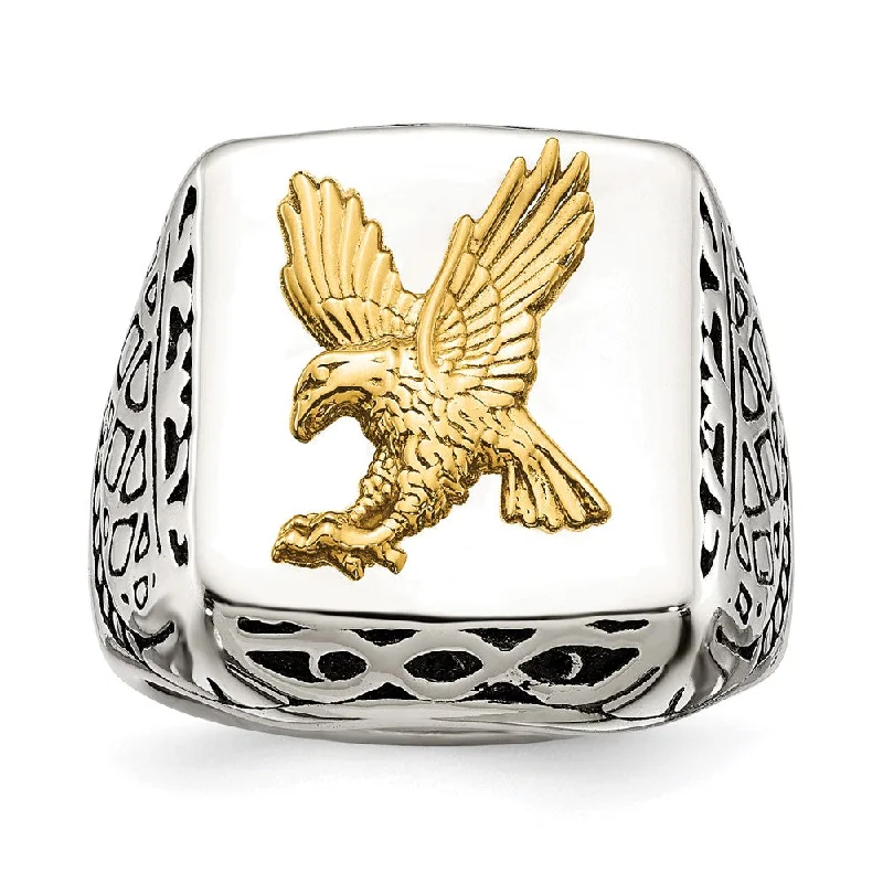 Men's 20mm Stainless Steel & 14K Gold Accent Eagle Tapered Ring