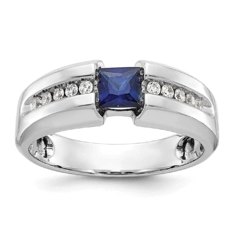 Exclusive Jewelry Sale – Sparkle For Less Men's 7.5mm 14K White Gold Lab-Created Sapphire & Diamond Tapered Band