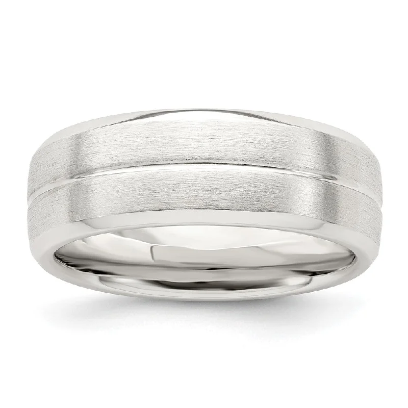 Seasonal Jewelry Deals – Elevate Your Style Men's 7mm Sterling Silver Brushed Grooved Center Standard Fit Band