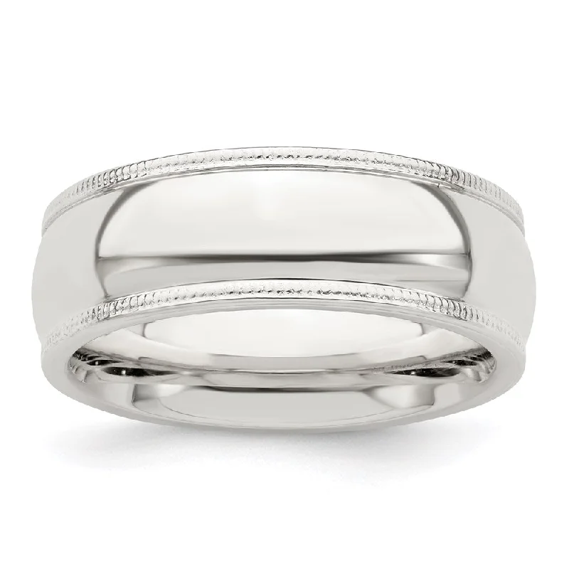 Premium Jewelry Now Available At Special Discounts Men's 7mm Sterling Silver Half Round Milgrain Edge Comfort Fit Band