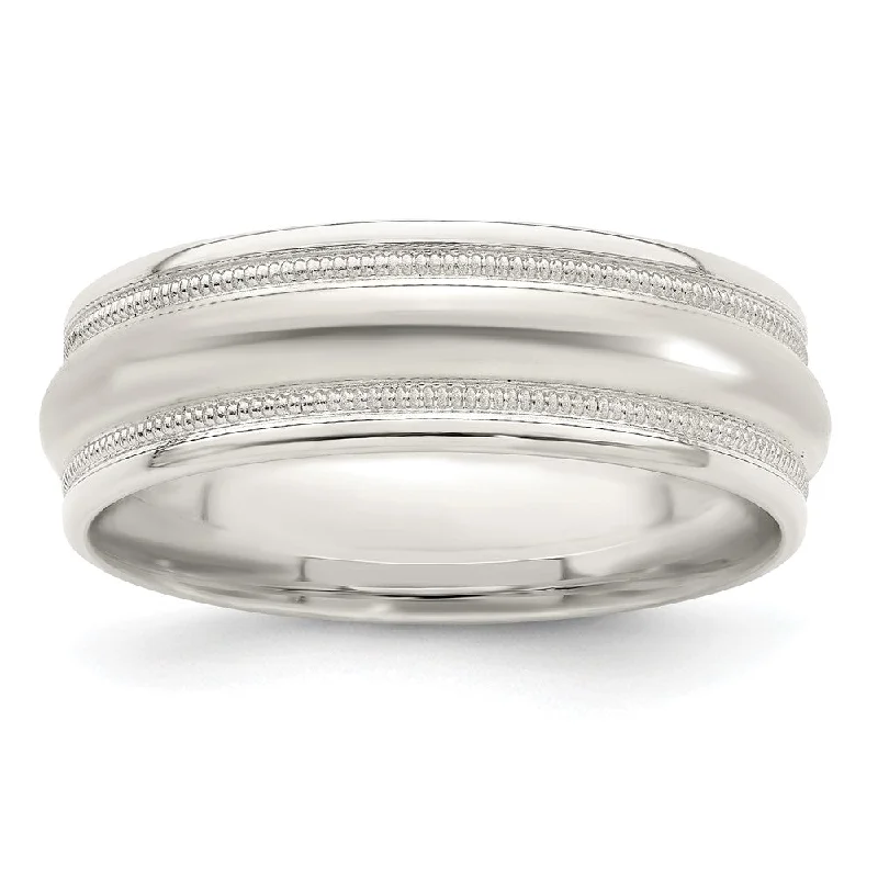 Handcrafted Jewelry Sale – Unique Designs At Low Prices Men's 7mm Sterling Silver Milgrain Grooved Edge Standard Fit Band