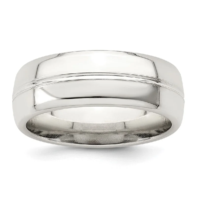 Bestselling Jewelry At Special Promotional Rates Men's 7mm Sterling Silver Polished Grooved Standard Fit Band