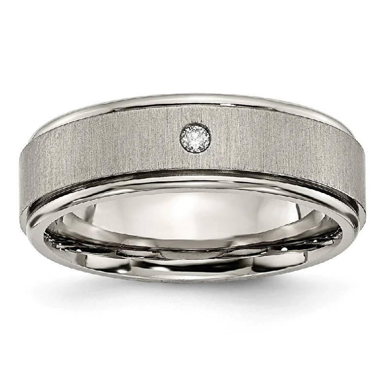 Affordable Luxury Jewelry For Every Occasion Men's 7mm Titanium .05ct Diamond Rounded Edge Standard Fit Band