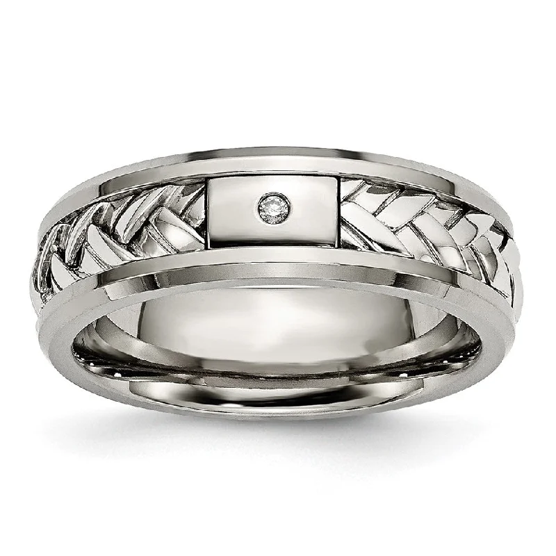 Sparkle On A Budget – Fine Jewelry For Less Mens 7mm Titanium Sterling Silver Inlay 1pt. Diamond Standard Fit Band Sparkle On A Budget – Fine Jewelry For Less Mens 7mm Titanium Sterling Silver Inlay 1pt. Diamond Standard Fit Band