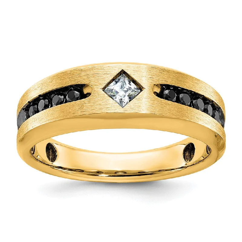 Personalized Jewelry Sale – Meaningful Gifts At Great Prices Men's 8mm 10K White or Yellow Gold & Black/White Diamond Tapered Band