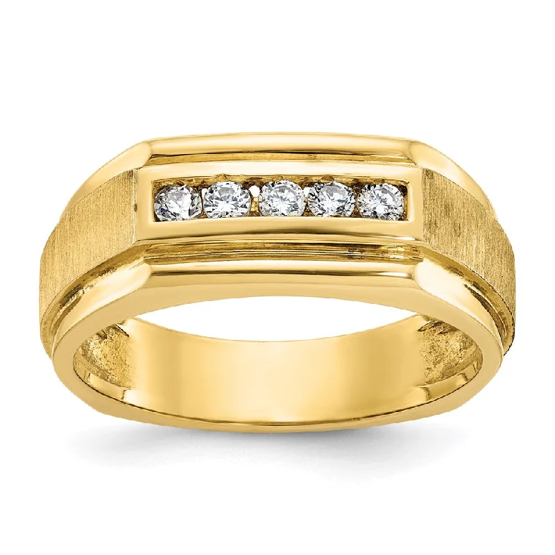 Fashion-Forward Jewelry At Incredible Prices Men's 8mm 14K Yellow Gold 5-Stone 1/4 Ctw Diamond Tapered Band
