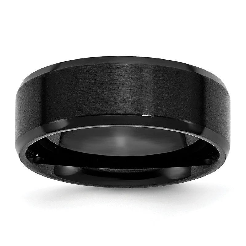 Limited-Stock Jewelry Sale – Once It's Gone, It's Gone Men's 8mm Black Plated Stainless Steel Brushed & Beveled Edge Band