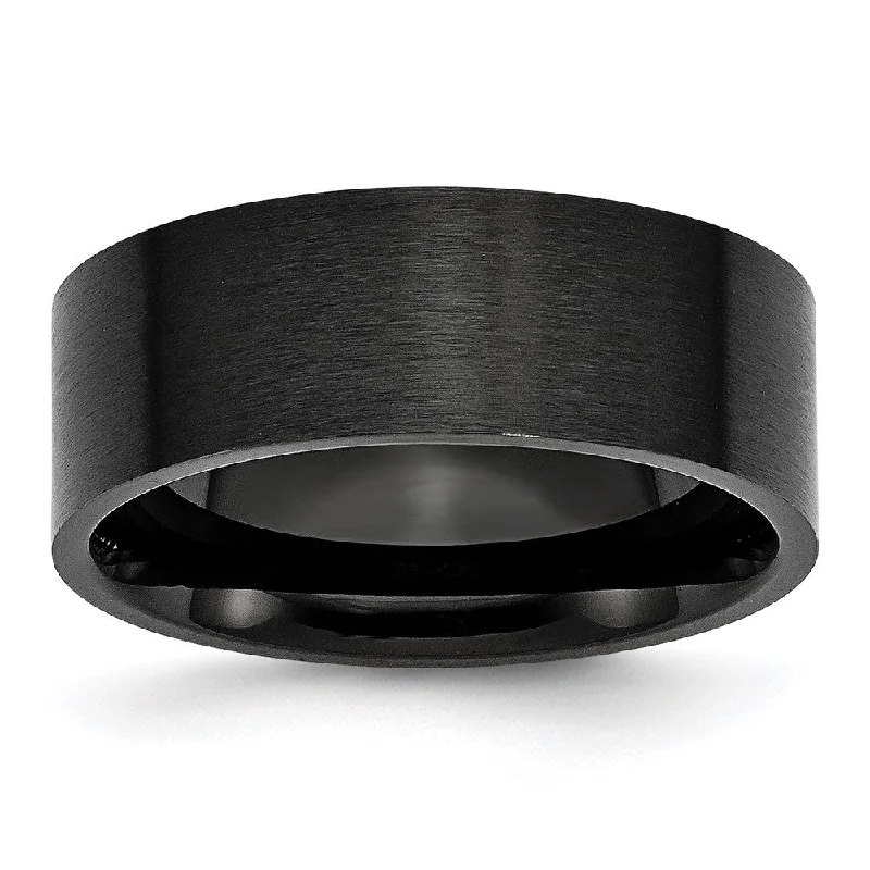 Luxury Jewelry At Unbeatable Discounts Men's 8mm Black Plated Stainless Steel Brushed Flat Band