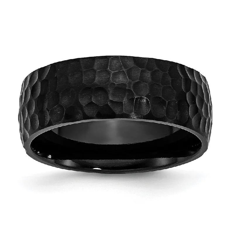 Limited-Time Offer On Elegant Jewelry Pieces Men's 8mm Black Plated Stainless Steel Brushed Hammered Band