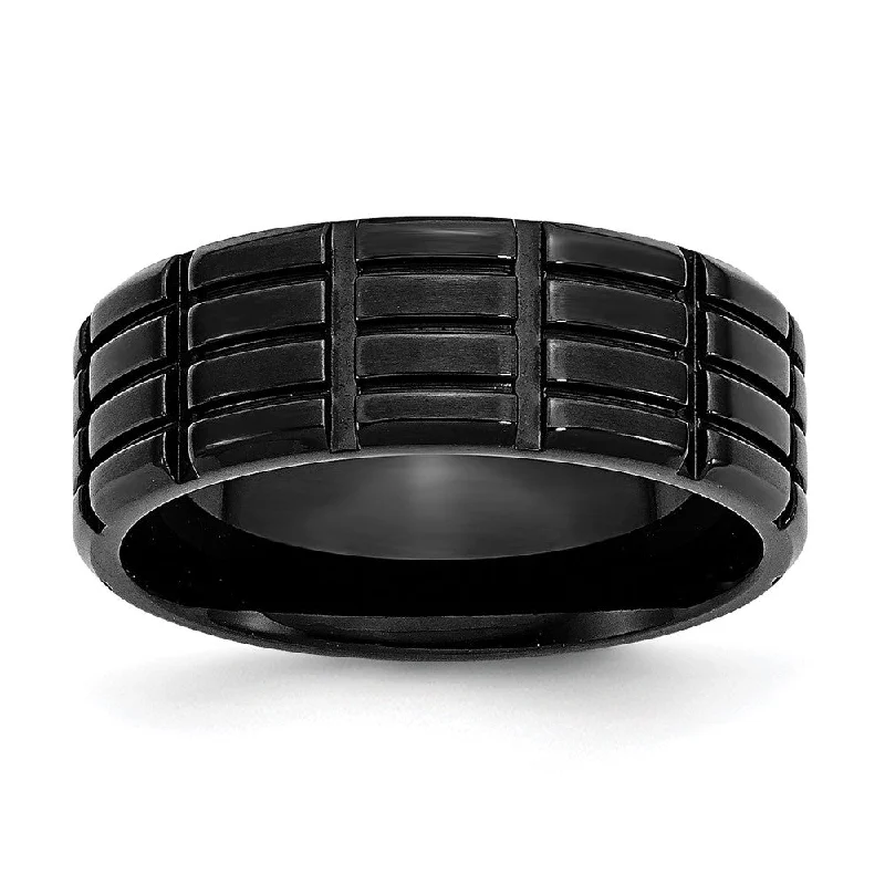 Shop Dazzling Jewelry At The Best Prices Men's 8mm Black Plated Stainless Steel Grooved Standard Fit Band