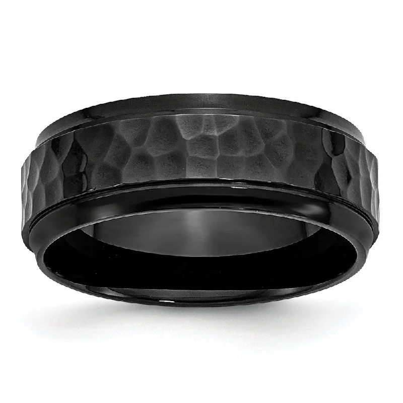 Huge Savings On Timeless Jewelry Collections Men's 8mm Black Plated Stainless Steel Hammered Beveled Edge Band