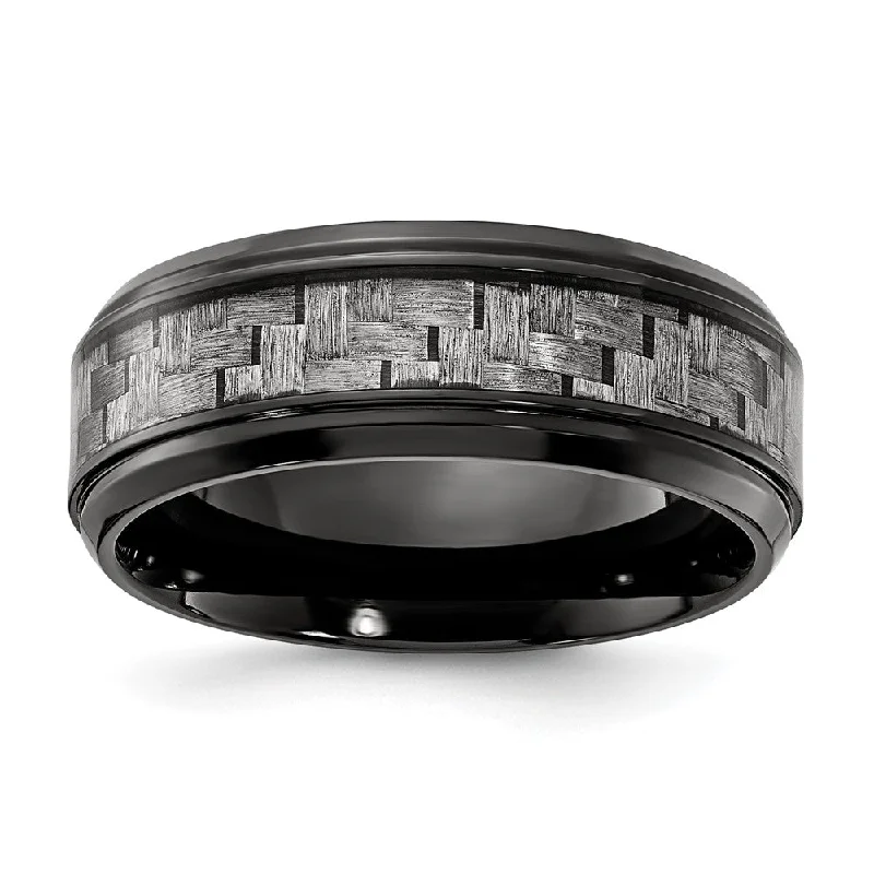 Exclusive Jewelry Offers – Sparkle For Less Men's 8mm Black Plated Titanium Grey Carbon Fiber Standard Fit Band