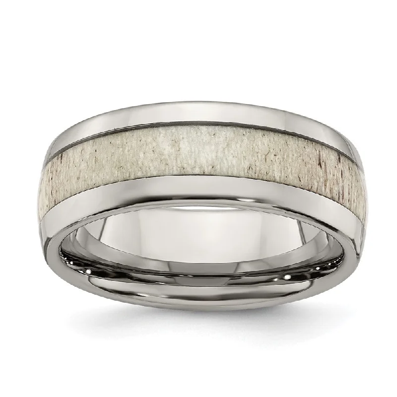 Trending Jewelry Styles Now At Limited-Time Discounts Men's 8mm Stainless Steel Antler Inlay Domed Standard Fit Band
