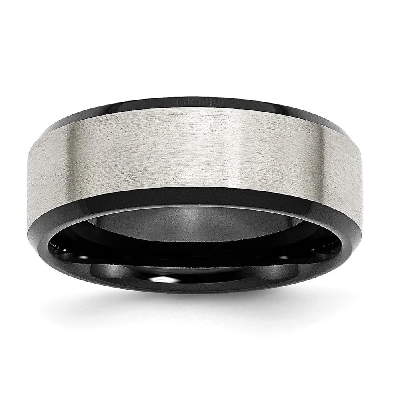 Handcrafted Jewelry Sale – Unique Designs At Low Prices Men's 8mm Stainless Steel & Black Plated Beveled Edge Band