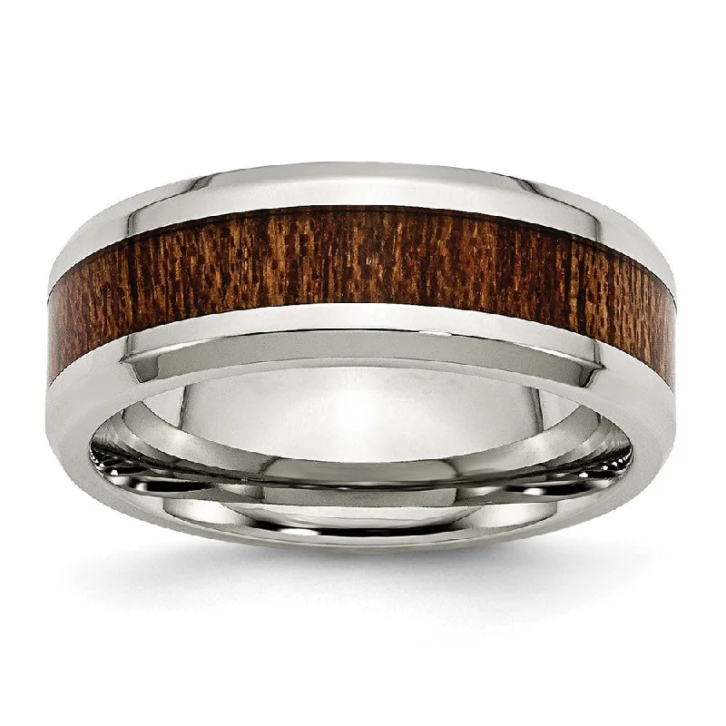 Elegant Jewelry, Exclusive Prices – Shop Now Men's 8mm Stainless Steel Brn Koa Wood Enamel Beveled Comfort Fit Band