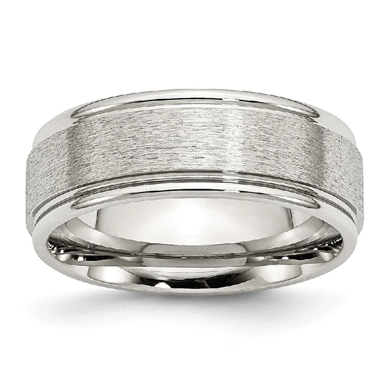 Affordable Luxury Jewelry For Every Occasion Men's 8mm Stainless Steel Brushed Center Grooved Edge Comfort Fit Band
