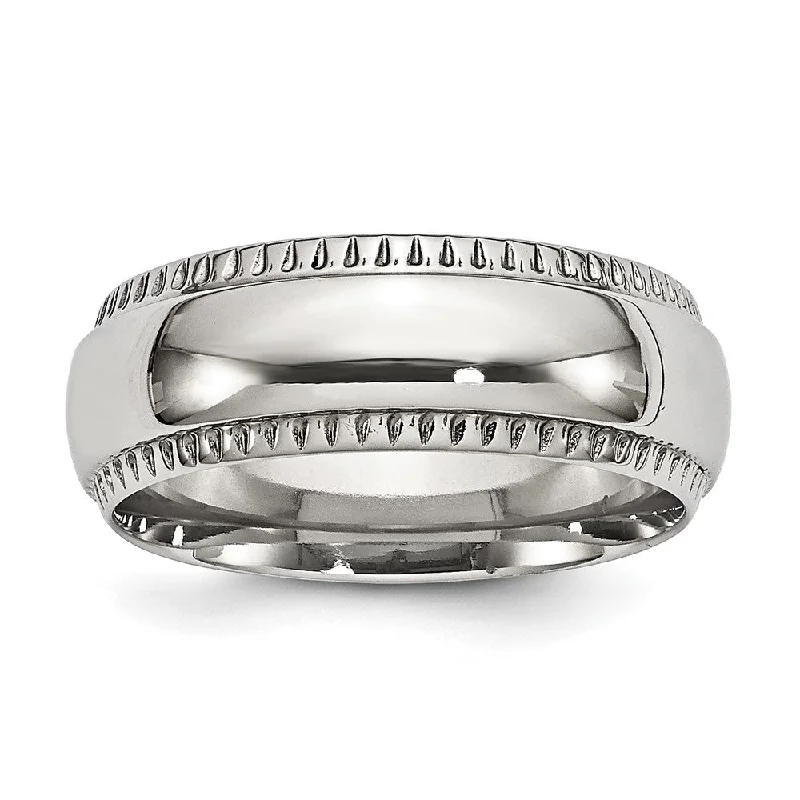Discounted Jewelry For A Glamorous Look Men's 8mm Stainless Steel Domed Textured Edge Standard Fit Band
