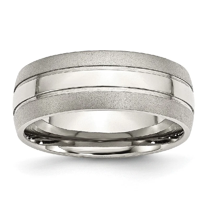 Shop Stylish Jewelry Now And Save Big Men's 8mm Stainless Steel Grooved Brushed Edge Standard Fit Band