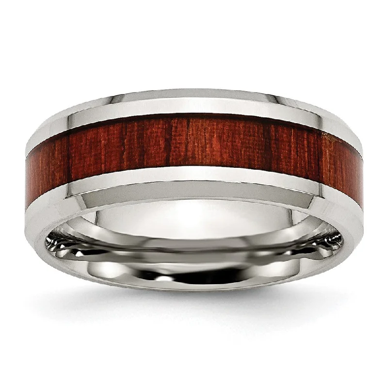 Special Jewelry Deals – Upgrade Your Collection Men's 8mm Stainless Steel Red Koa Wood Enamel Beveled Comfort Fit Band