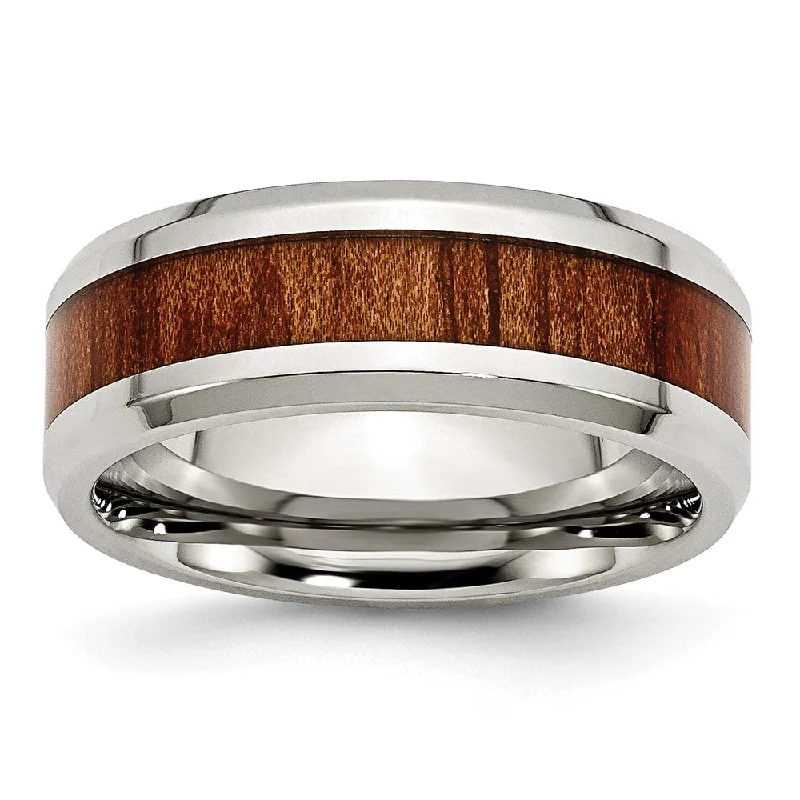 Stunning Jewelry At A Fraction Of The Price Men's 8mm Stainless Steel Red/Orange Koa Wood Enamel Comfort Fit Band