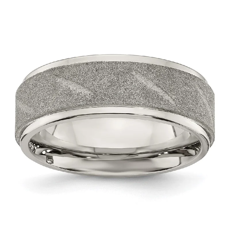 Don't Miss Our Biggest Jewelry Sale Of The Season Men's 8mm Stainless Steel Stone Finish Diagonal Grooved Ridged Band