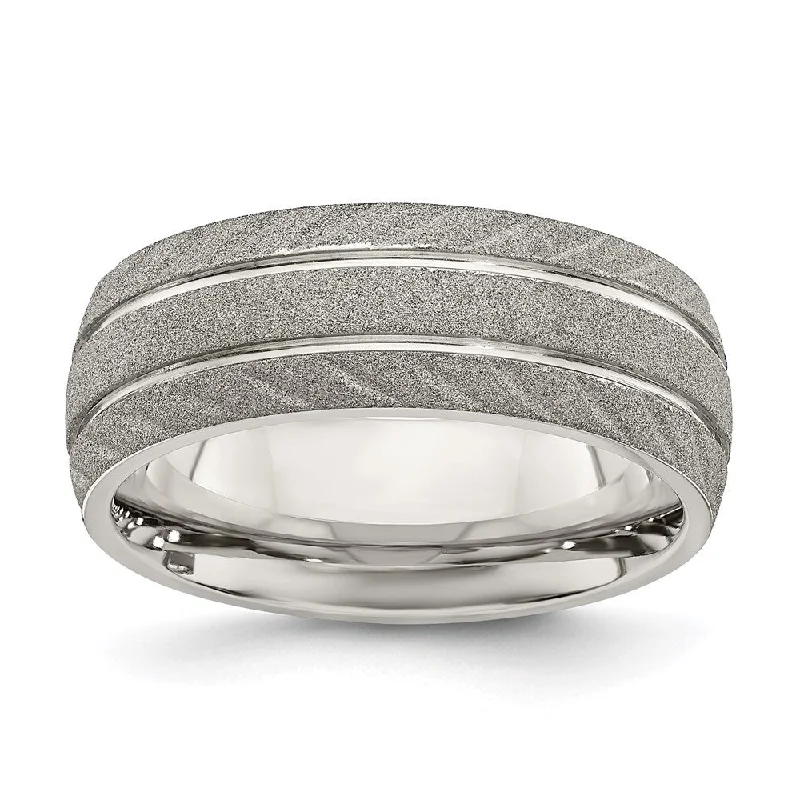 Elegant Jewelry Pieces At Unbelievable Prices Men's 8mm Stainless Steel Stone Finish Grooved Standard Fit Band