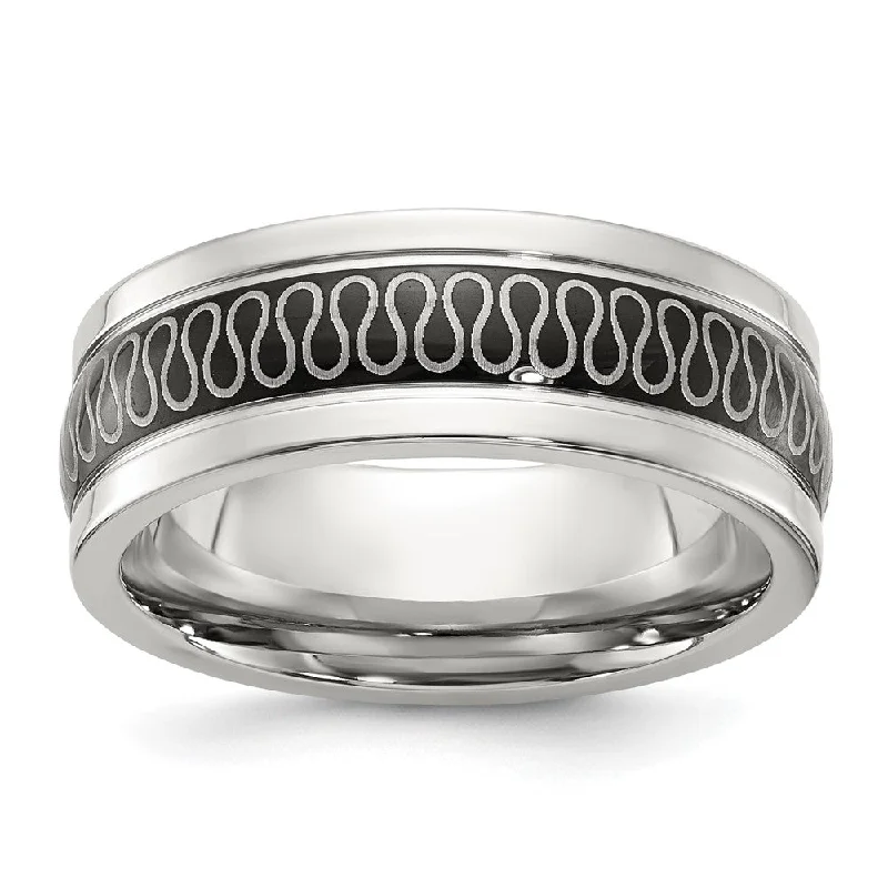 Chic And Stylish Jewelry At Exclusive Prices Men's 8mm Stainless Steel Two Tone Swirl Design Standard Fit Band