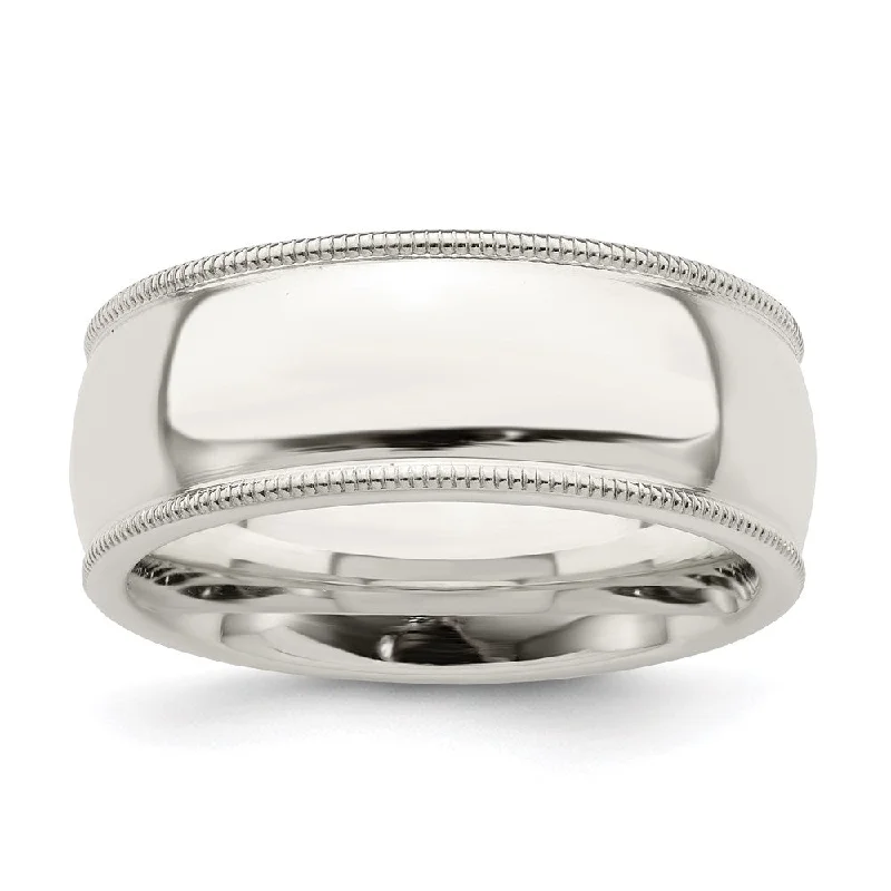 Timeless Jewelry At Special Discount Rates Men's 8mm Sterling Silver Half Round Milgrain Edge Comfort Fit Band