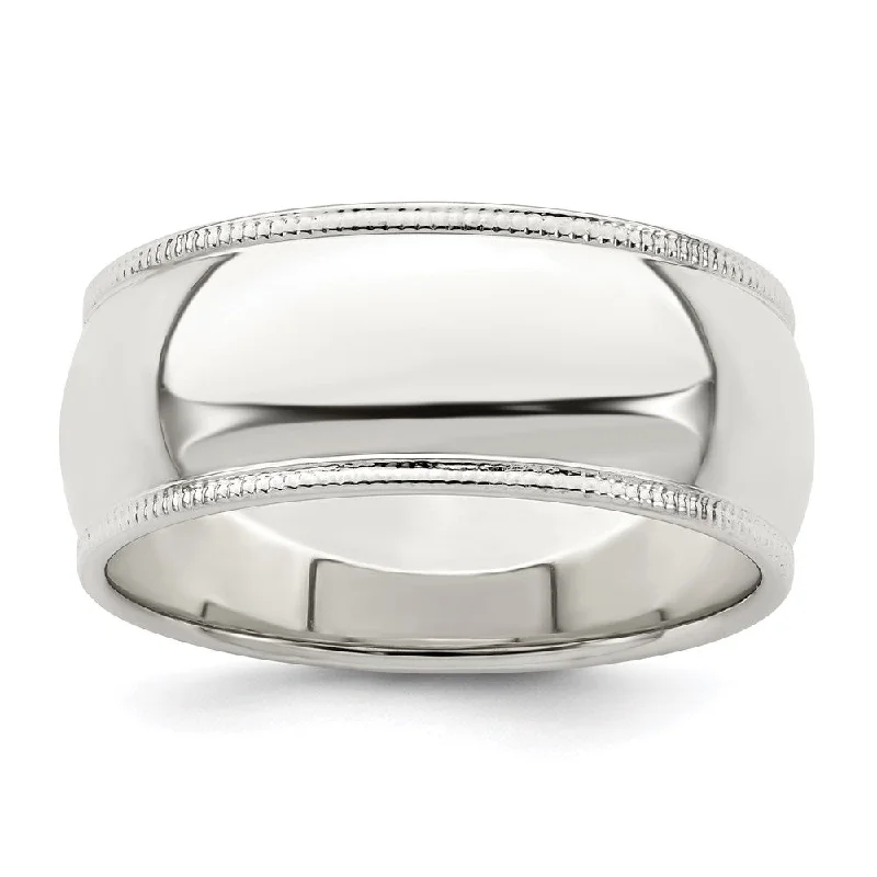 Limited-Time Jewelry Sale – Don't Miss These Deals Men's 8mm Sterling Silver Half Round Milgrain Edge Standard Fit Band