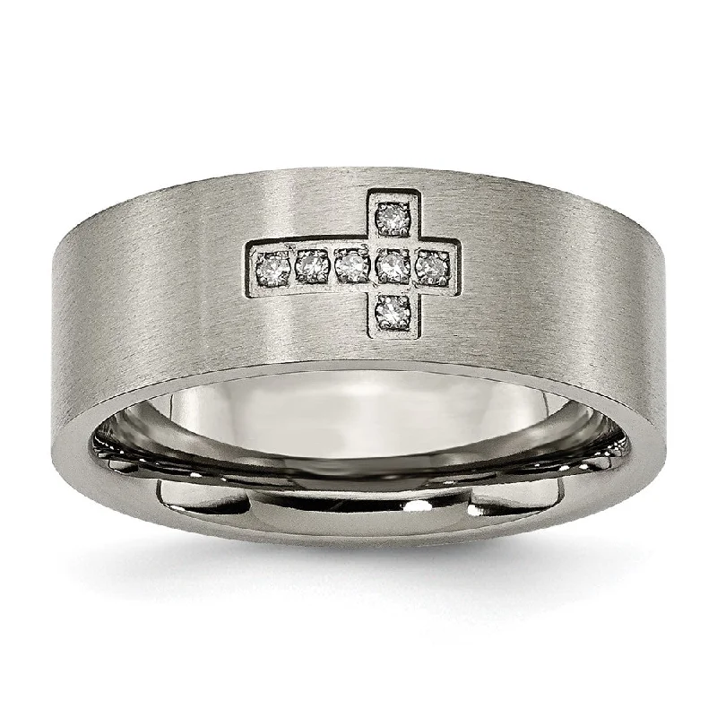 Huge Markdowns On Premium Jewelry Styles Men's 8mm Titanium 1/15ctw Diamond Cross Brushed Flat Band