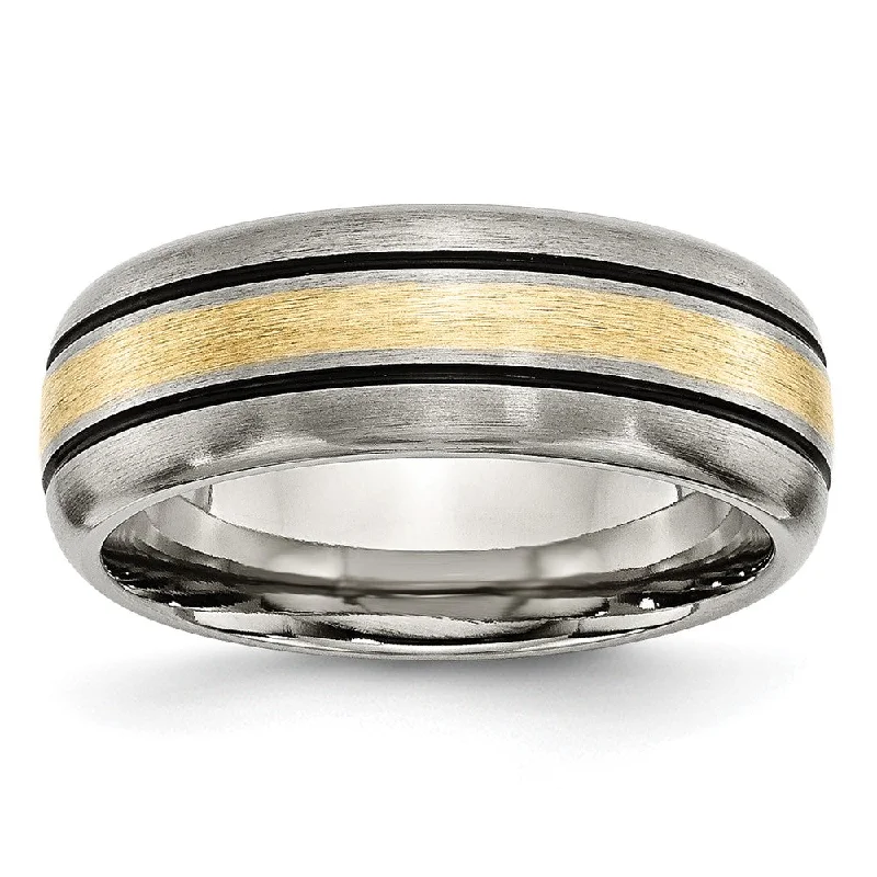 Dazzle With Discounts – Shop Jewelry On Sale Men's 8mm Titanium & 14K Gold Inlay Antiqued/Brushed Grooved Band