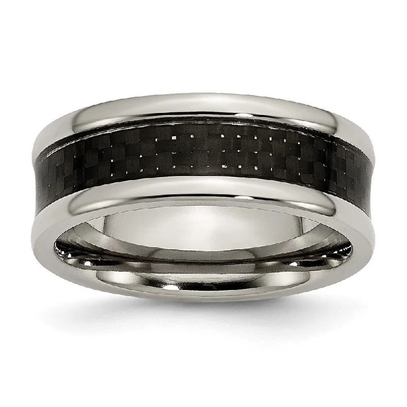 Jewelry Clearance Sale – Final Reductions Men's 8mm Titanium & Black Carbon Fiber Concaved Standard Fit Band
