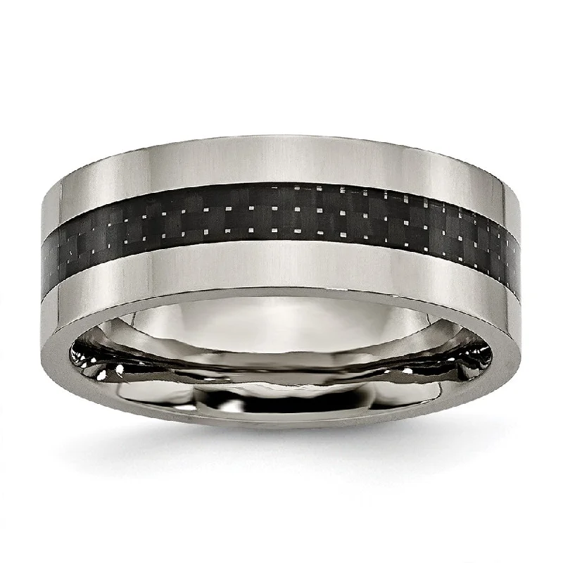 Sparkle More For Less – Jewelry Sale Happening Now Men's 8mm Titanium & Black Carbon Fiber Flat Standard Fit Band