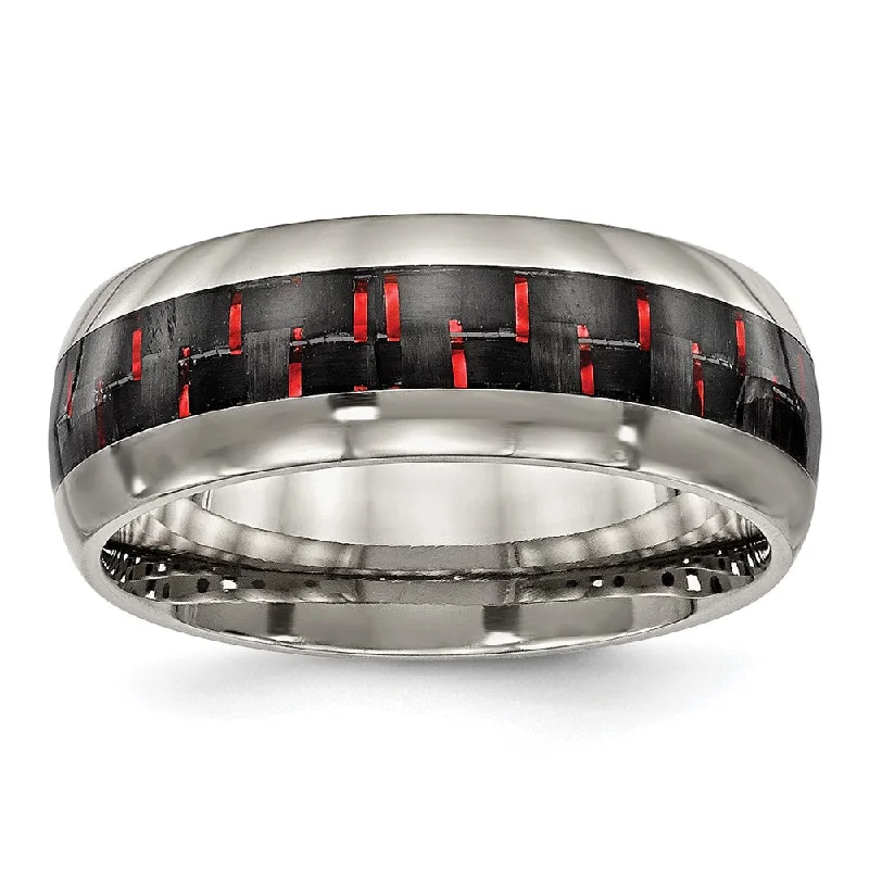 Breathtaking Jewelry, Breathtaking Prices Men's 8mm Titanium Black/Red Carbon Fiber Domed Comfort Fit Band